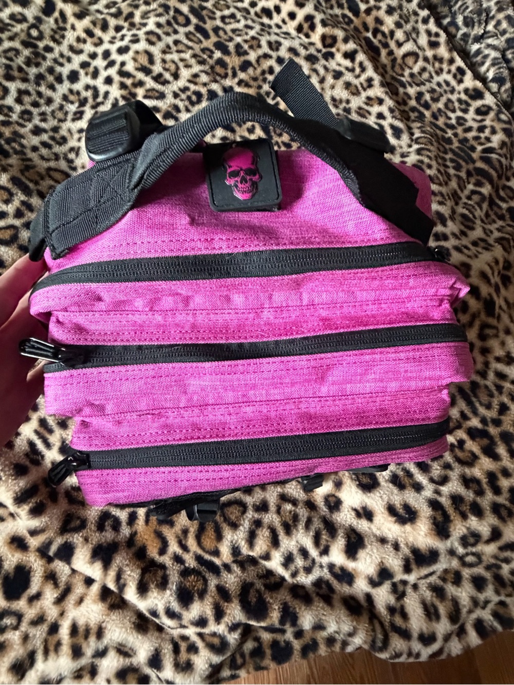 Pink Tactical-Style Backpack with Winged Skull Patch - Picture 5 of 8